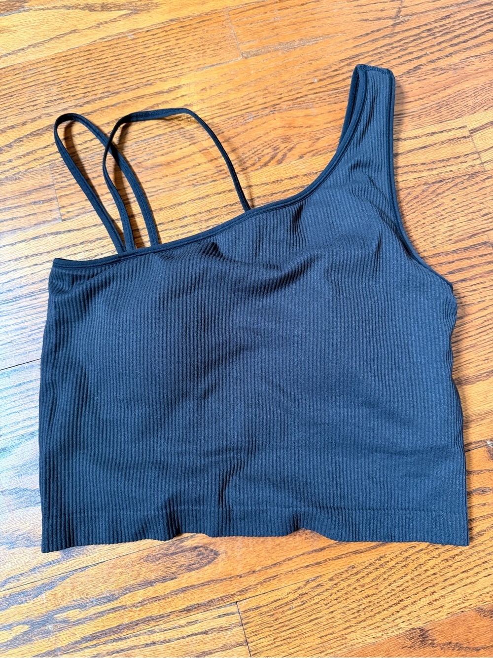 CALIA by Carrie Underwood Black Ribbed One-Shoulder Bralette